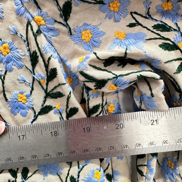 Tuckernuck Women Sz L Palmerson Dress Blue Floral Embroidered Ruffle Babydoll - Picture 5 of 9